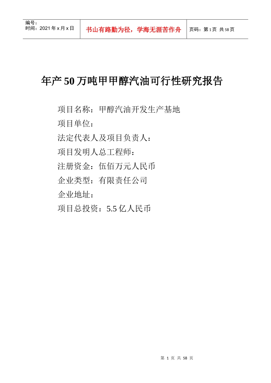 甲醇汽油可行性研究报告_第1页