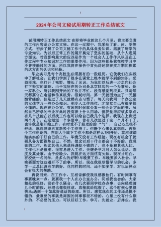 2017年公司文秘试用期转正工作总结范文