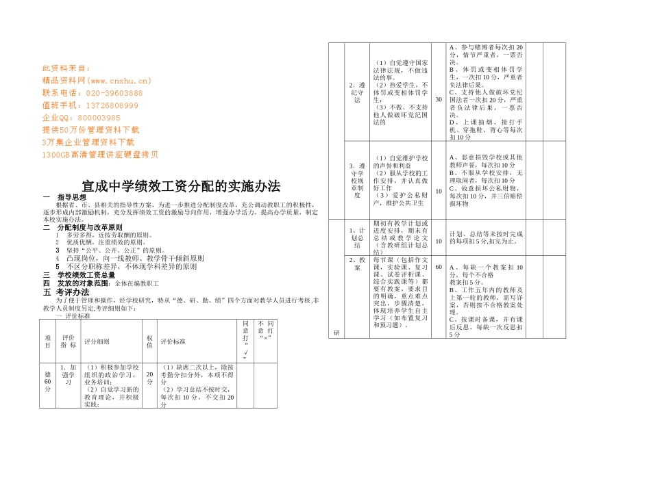 某某中学绩效工资分配的实施办法_第1页