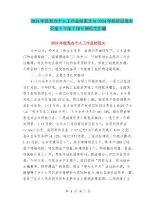 2024年经发办个人工作总结范文与2024年经济发展办公室下半年工作计划范文汇编