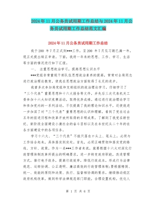 2024年11月公务员试用期工作总结与2024年11月公务员试用期工作总结范文汇编