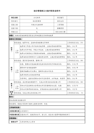 某投资公司综合管理部公文秘书职务说明书