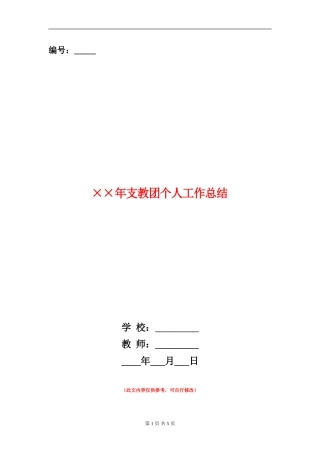 ××年支教团个人工作总结