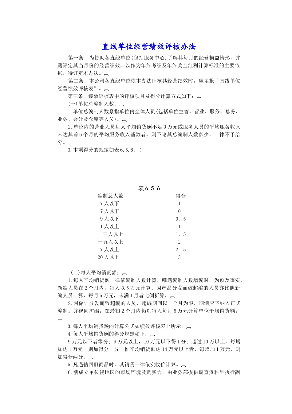 直线单位经营绩效考评办法_第1页