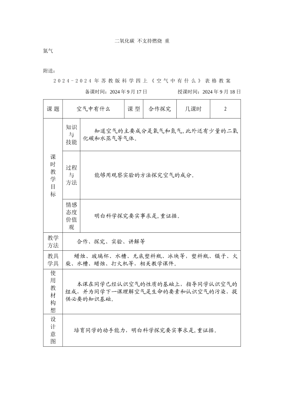 2024-2024年苏教版科学四上《空气中有什么》教案设计_第3页