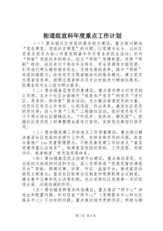 街道组宣科年度重点工作计划