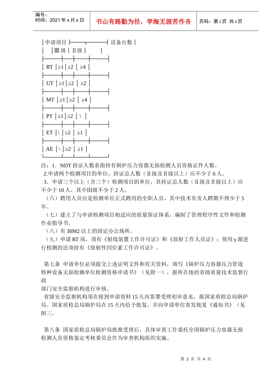 锅炉压力容器压力管道特种设备无损检测单位监督管理办法(doc6)(1)_第2页
