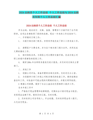 2024出纳员个人工作总结-个人工作总结与2024出纳员年终个人工作总结汇编