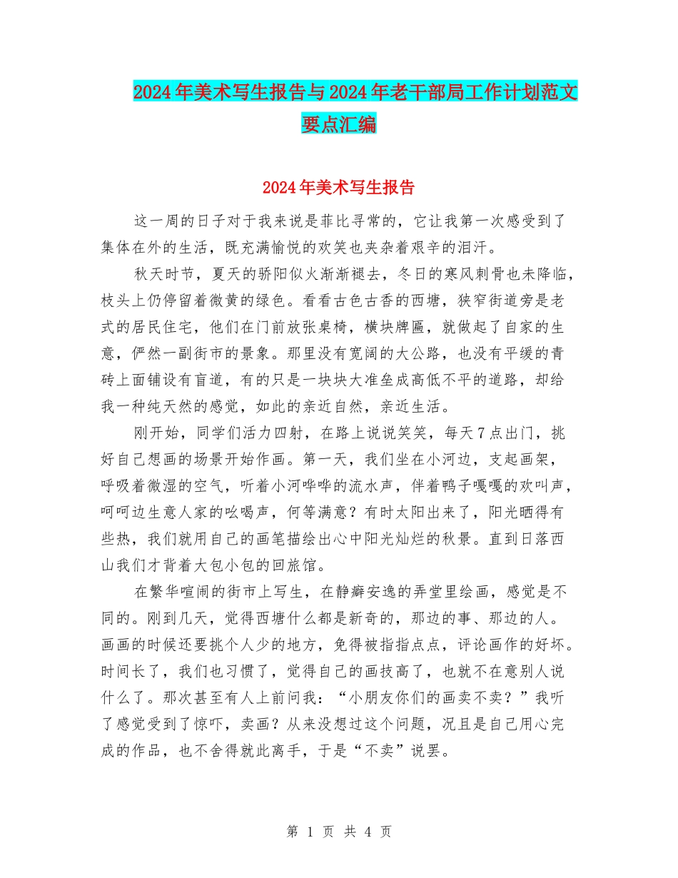 2024年美术写生报告与2024年老干部局工作计划范文要点汇编_第1页