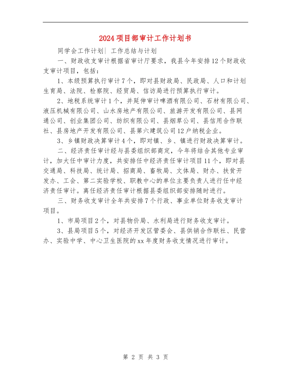 2024项目部审计工作计划书_第2页