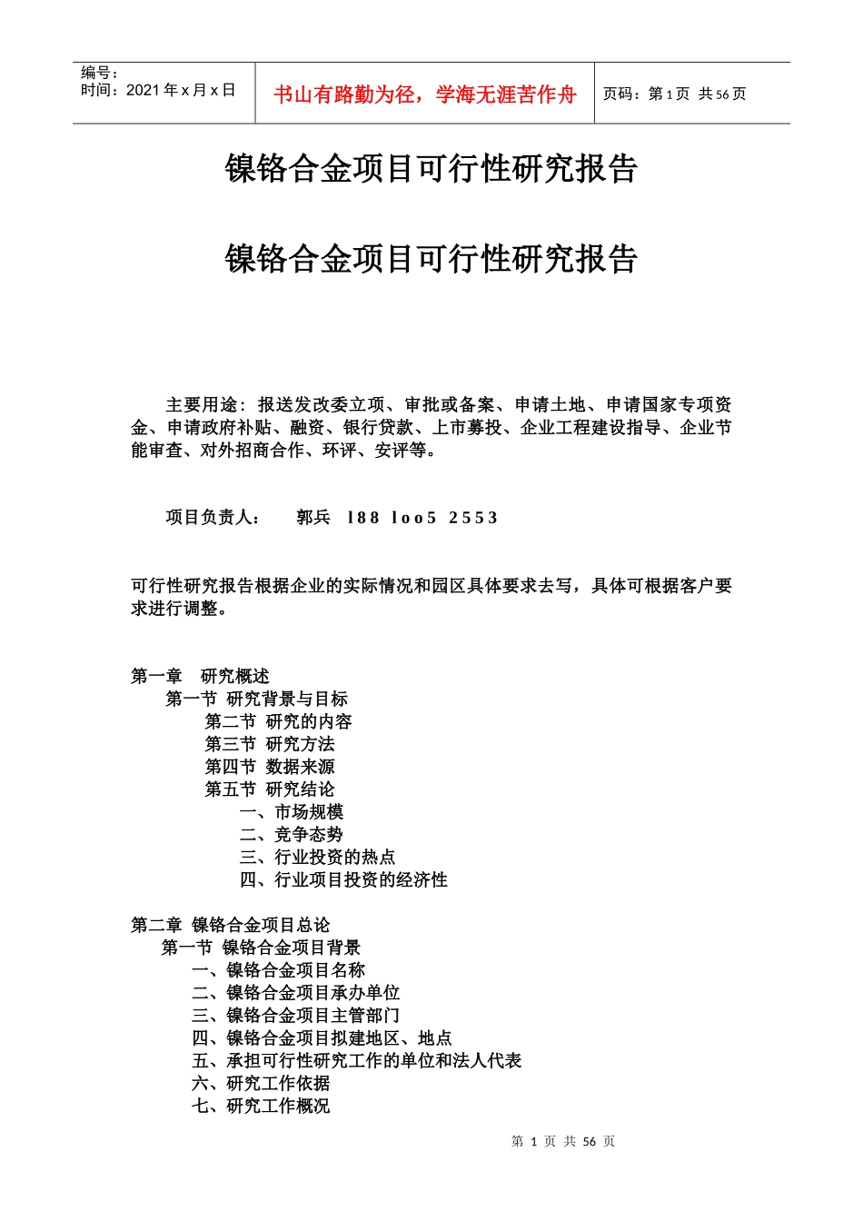 镍铬合金项目可行性研究报告_第1页