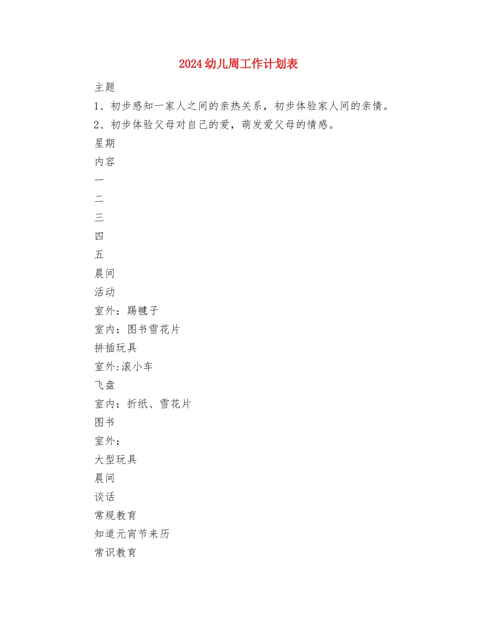 2024年高速路工作计划与2024幼儿周工作计划表汇编_第3页