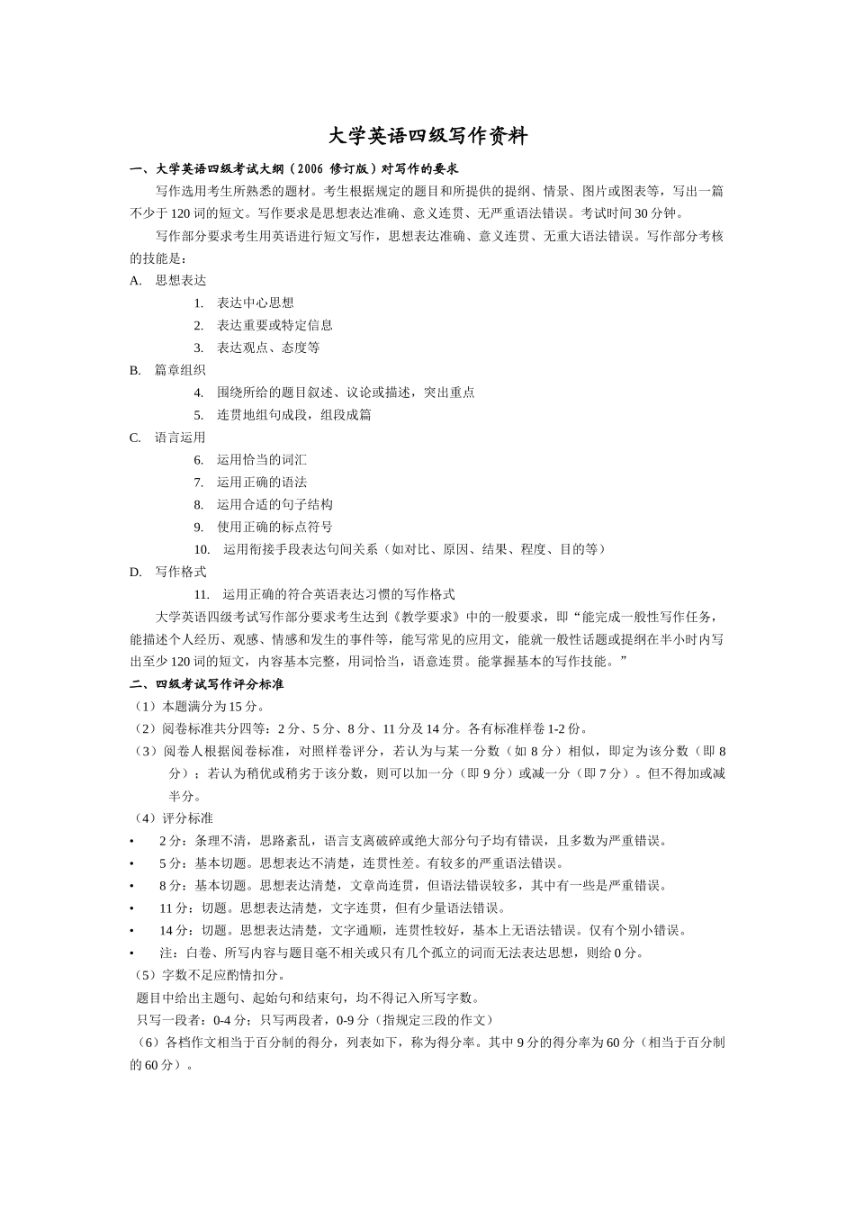 现代大学英语四级写作资料_第1页