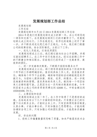 发展规划部工作总结