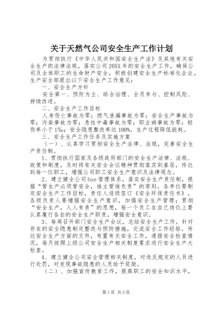 关于天然气公司安全生产工作计划