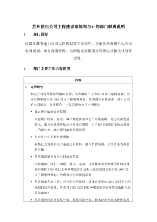 苏州供电公司工程建设部规划与计划部门职责说明