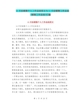 11月份销售个人工作总结范文与11月份销售工作总结汇编