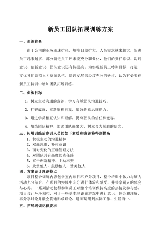 新员工团队意识训练拓展方案