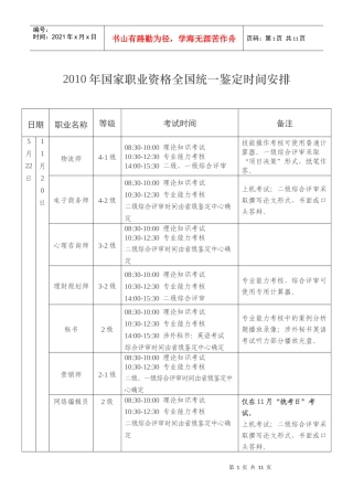 附件一《XXXX年国家职业资格全国统一鉴定时间安排》doc