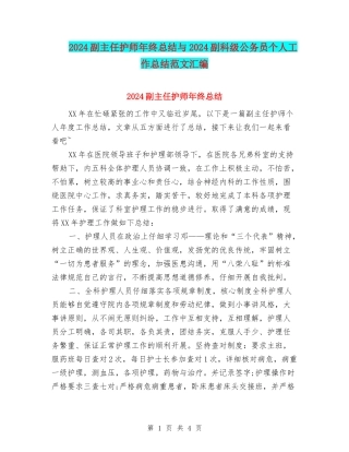 2024副主任护师年终总结与2024副科级公务员个人工作总结范文汇编