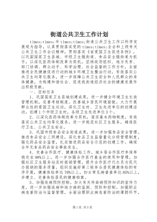 街道公共卫生工作计划