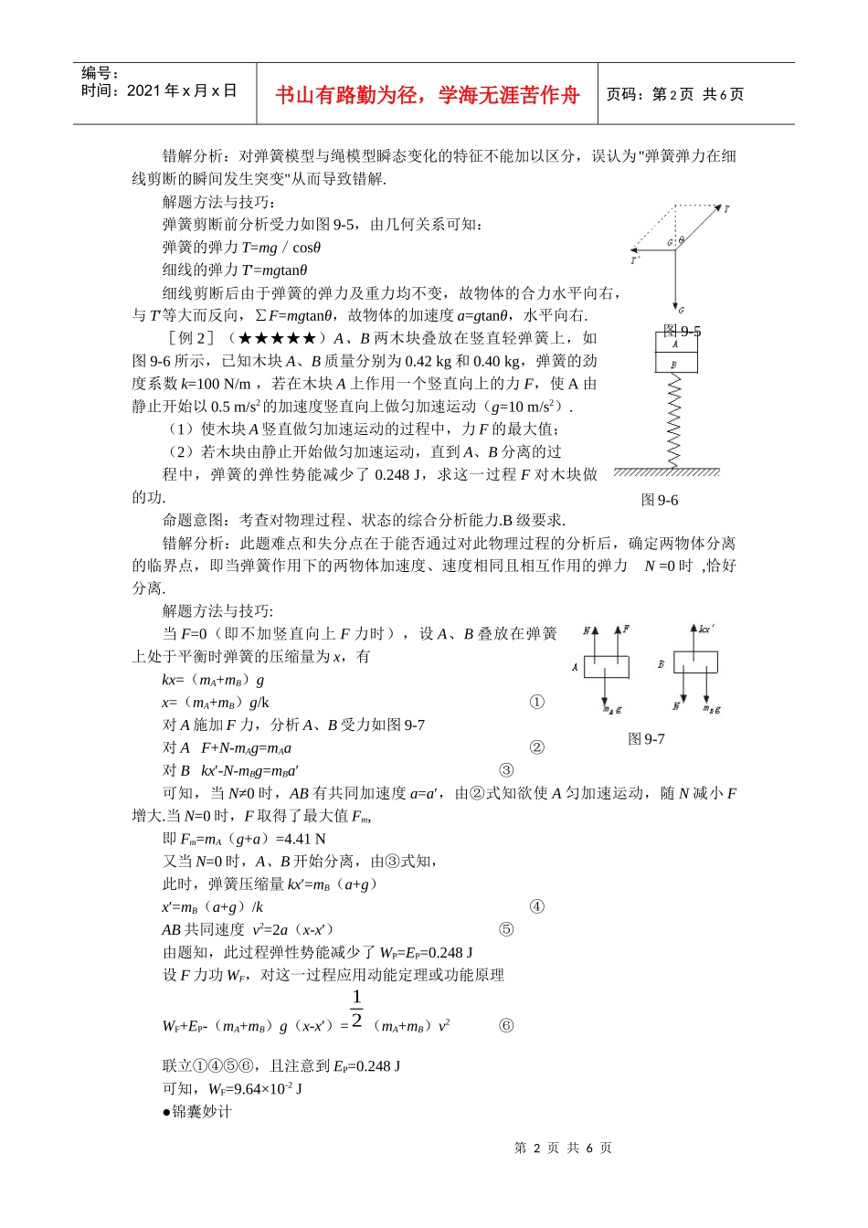 难点9 弹簧类问题求解策略_第2页
