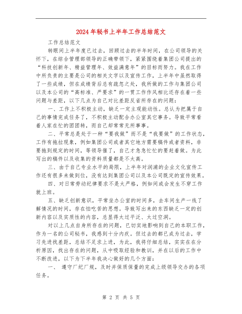 2024年秘书上半年工作总结范文_第2页