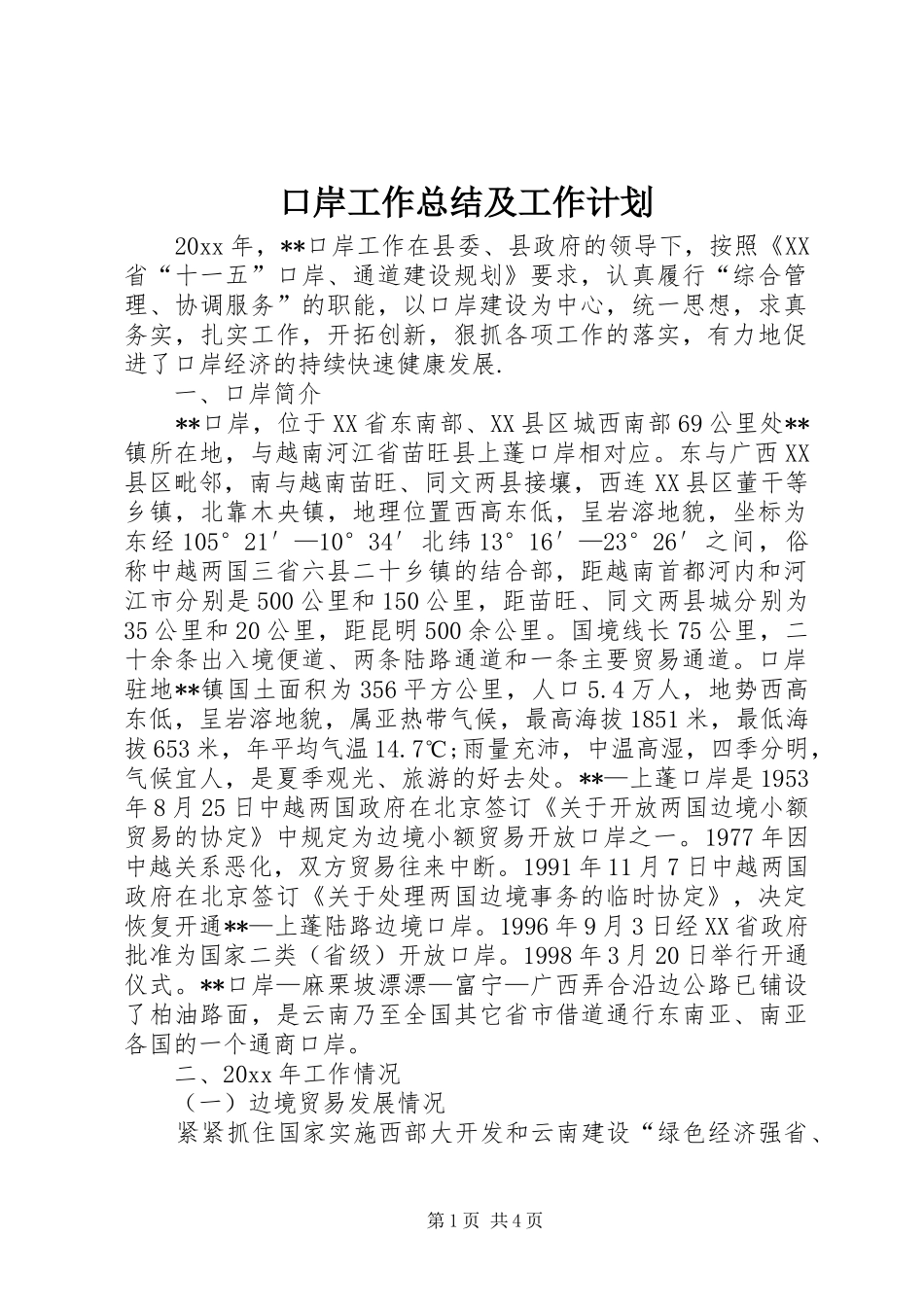 口岸工作总结及工作计划_第1页