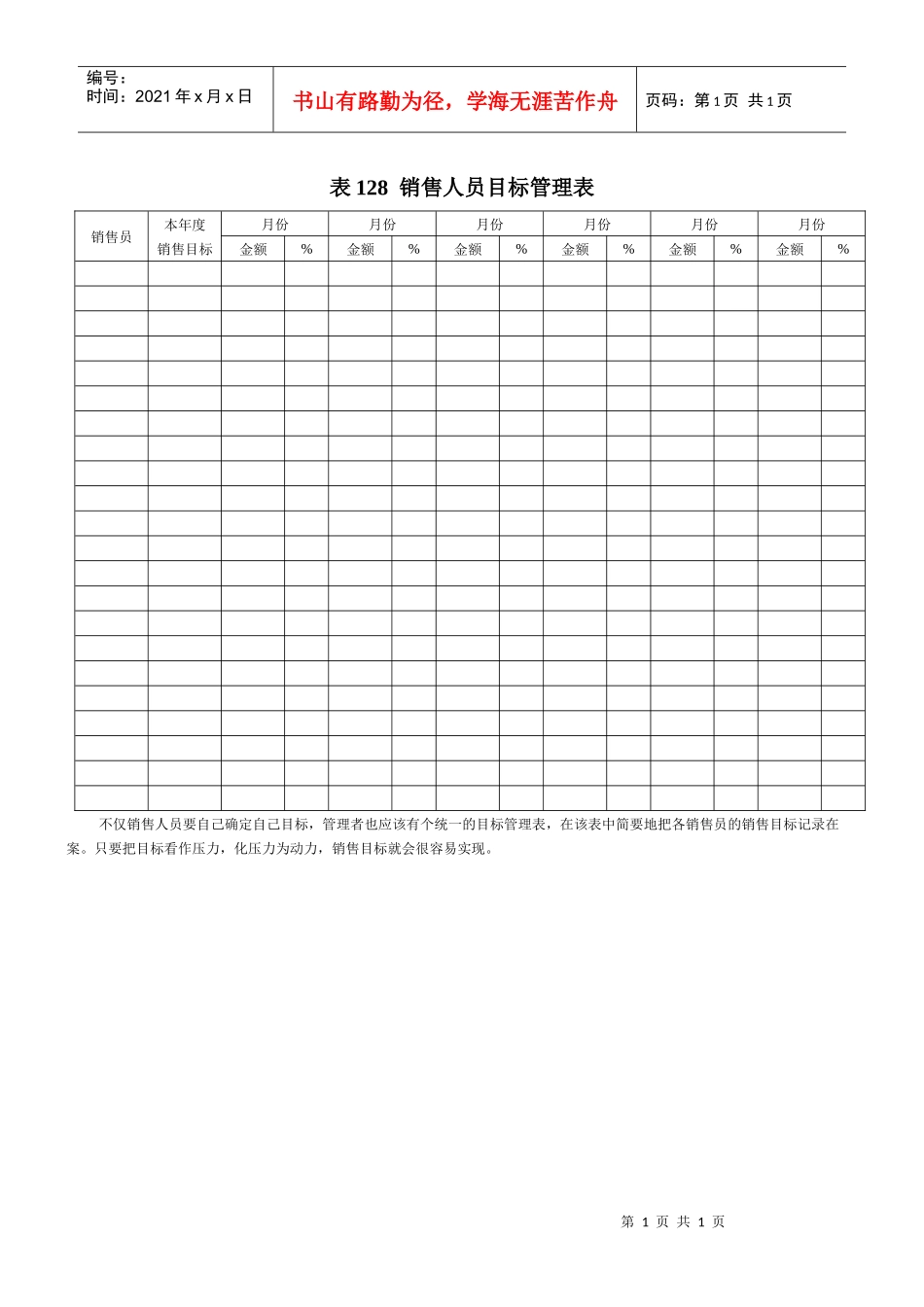 销售人员目标管理表1_第1页