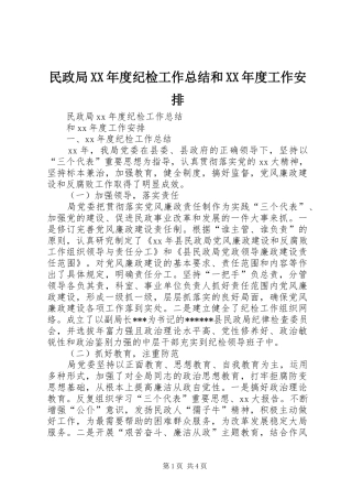 民政局XX年度纪检工作总结和XX年度工作安排