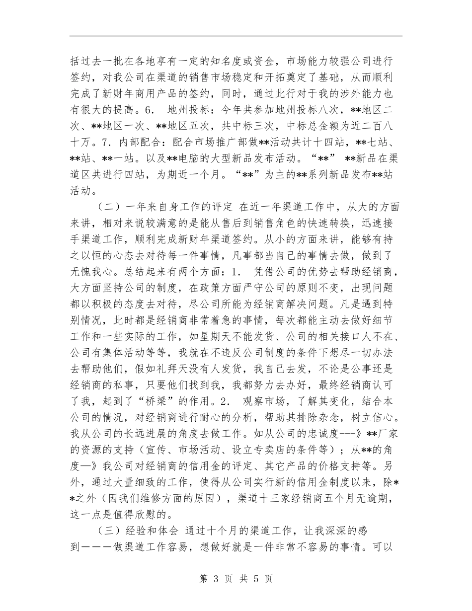 销售渠道业务代表2024个人工作总结_第3页