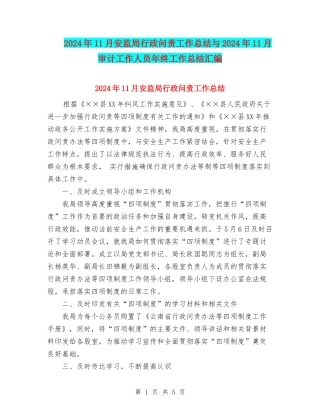 2024年11月安监局行政问责工作总结与2024年11月审计工作人员年终工作总结汇编