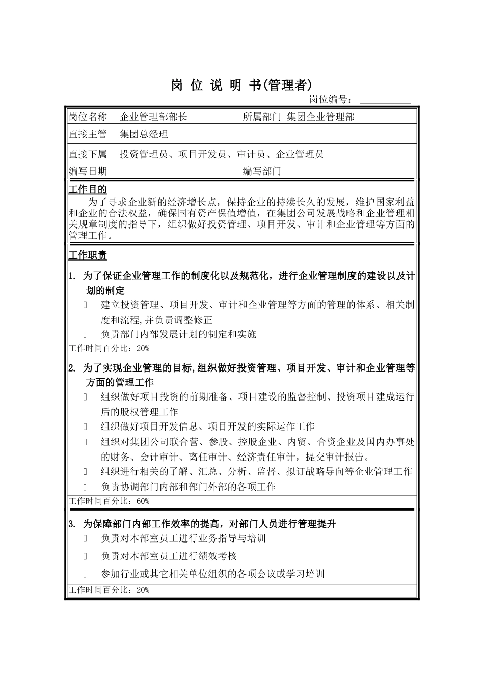 集团企业管理部部门各职责描述_第1页