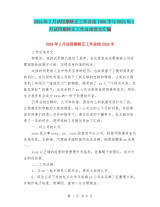 2024年2月试用期转正工作总结1000字与2024年2月试用期转正工作总结范文汇编