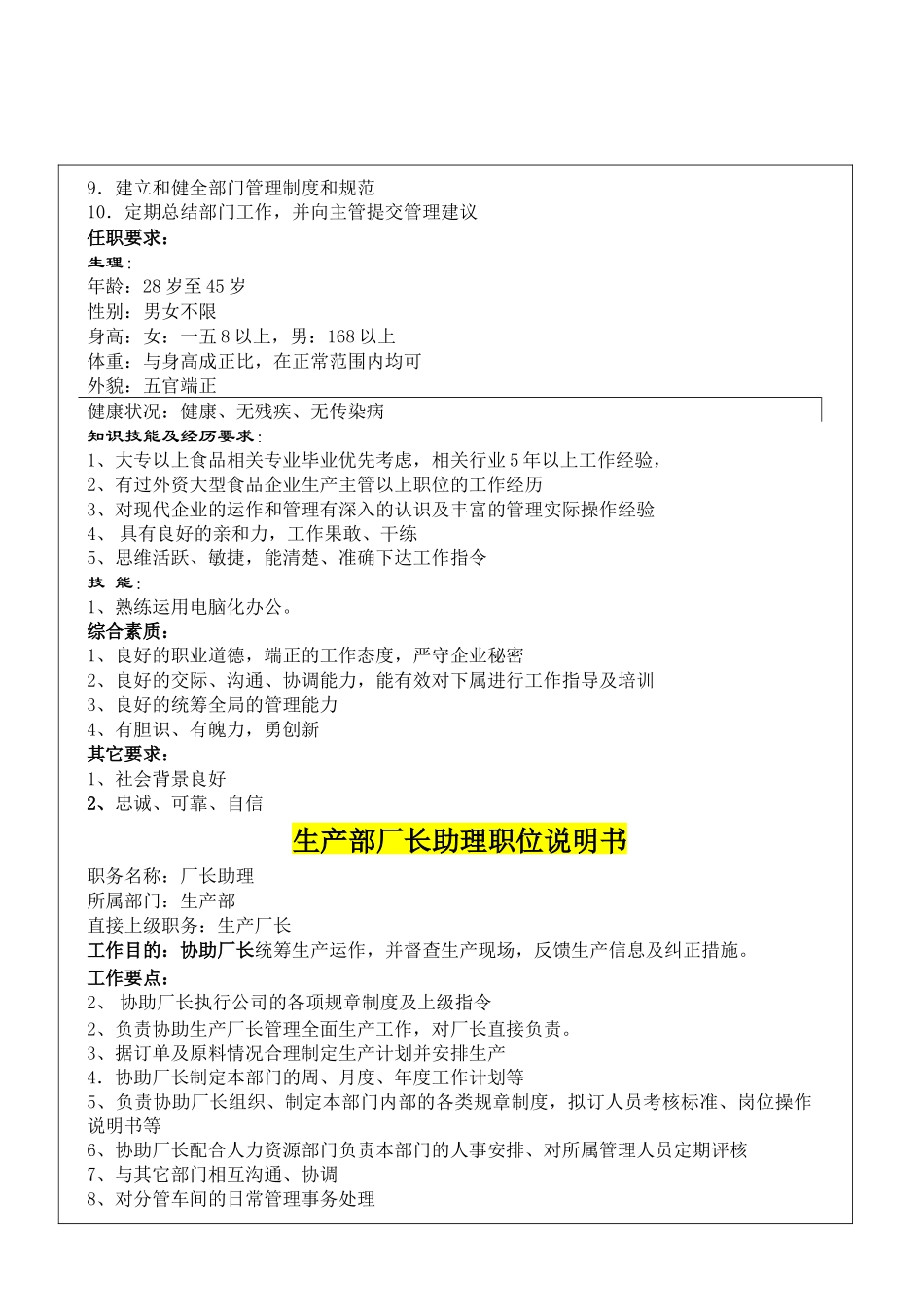 生产部员工职务说明书手册_第3页