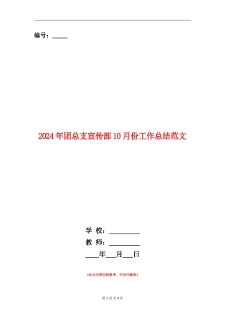 2024年团总支宣传部10月份工作总结范文