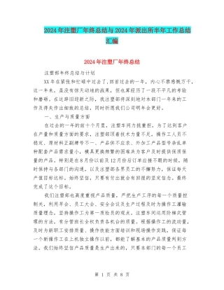 2024年注塑厂年终总结与2024年派出所半年工作总结汇编
