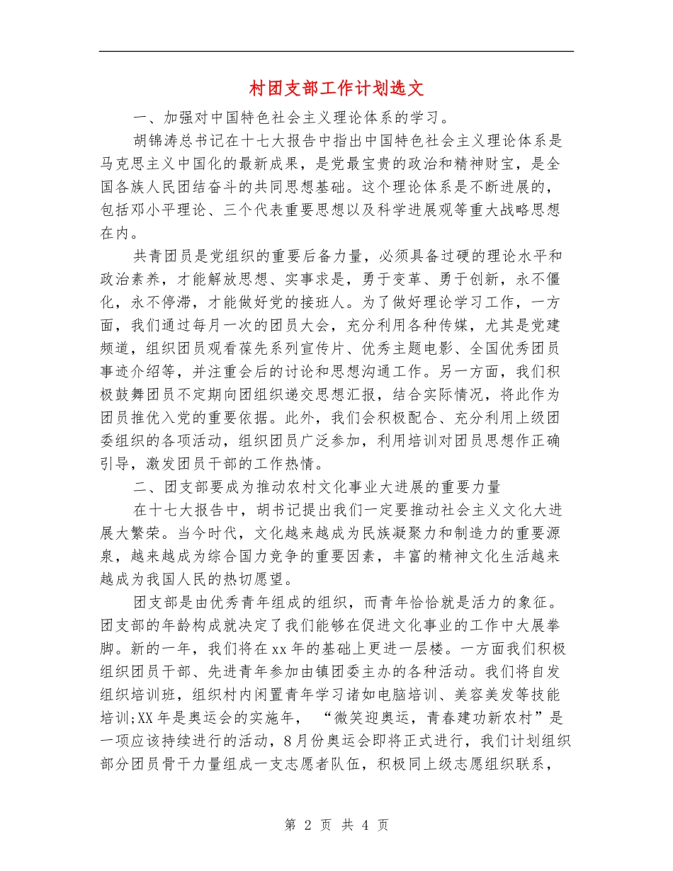 村团支部工作计划选文_第2页