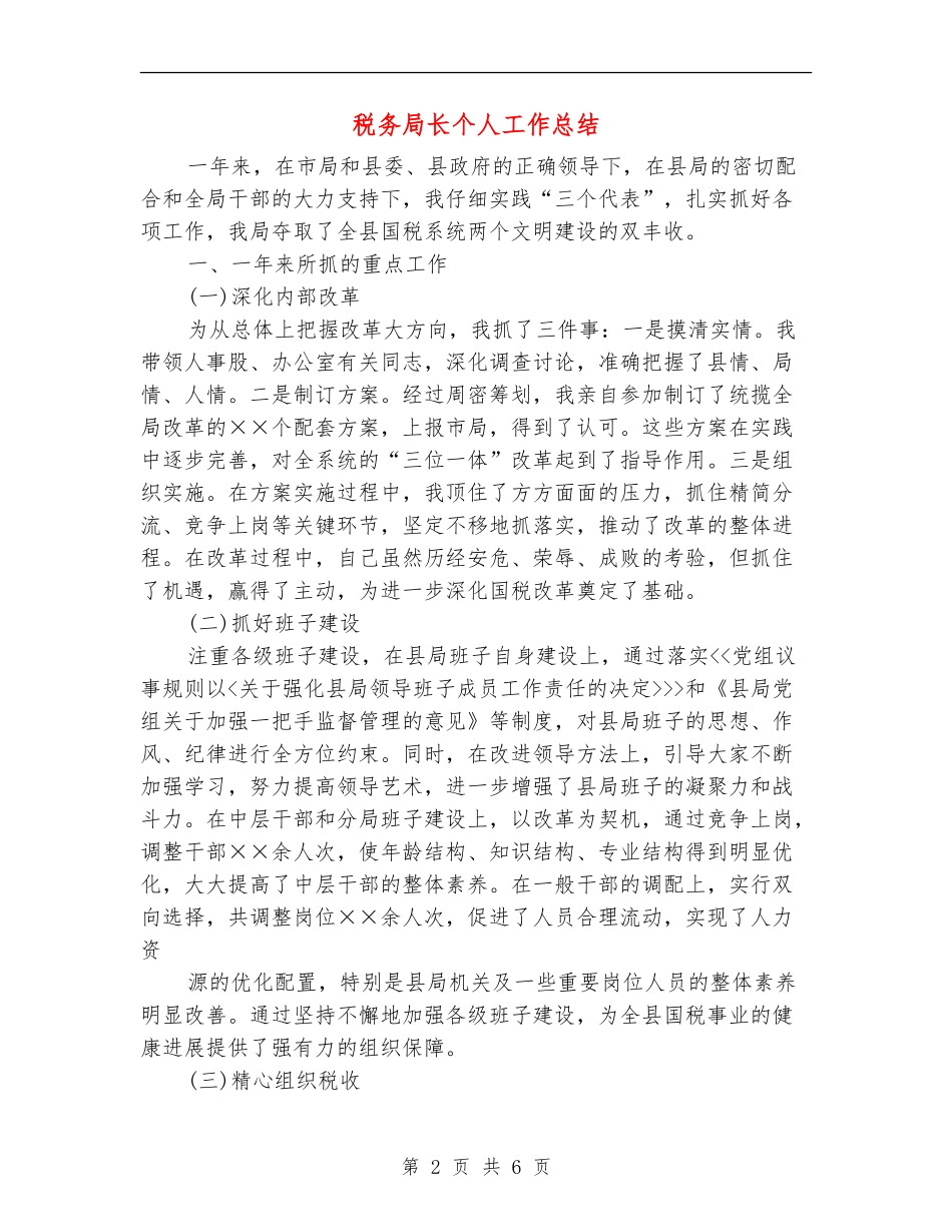税务局长个人工作总结_第2页