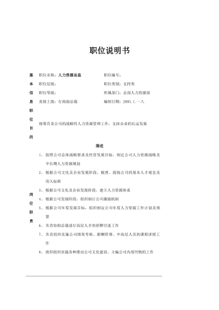 总部人力资源部岗位说明书