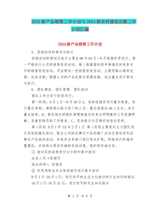 2024新产品销售工作计划与2024新农村建设后勤工作计划汇编