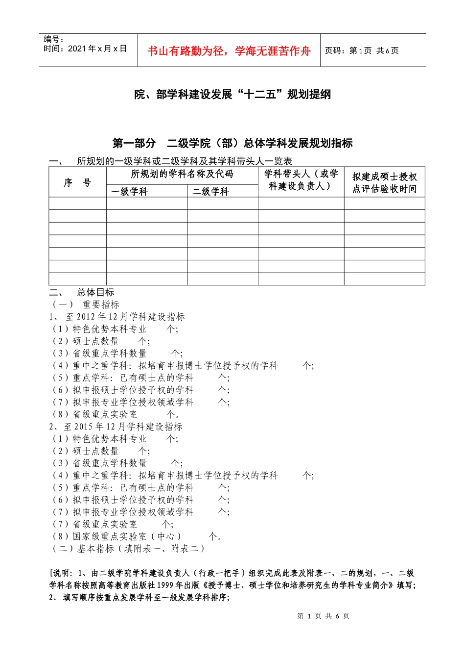 院、系学科建设发展规划提纲_第1页