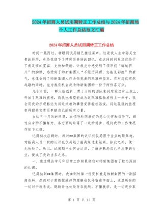 2024年招商人员试用期转正工作总结与2024年招商局个人工作总结范文汇编