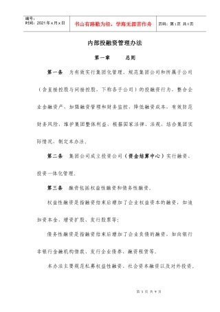 集团内部投融资管理办法