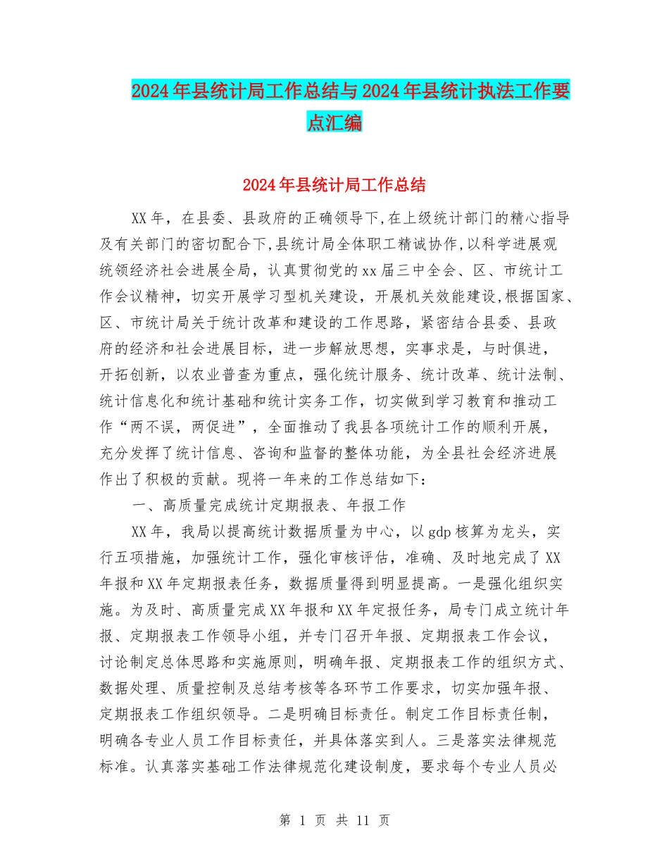 2024年县统计局工作总结与2024年县统计执法工作要点汇编_第1页