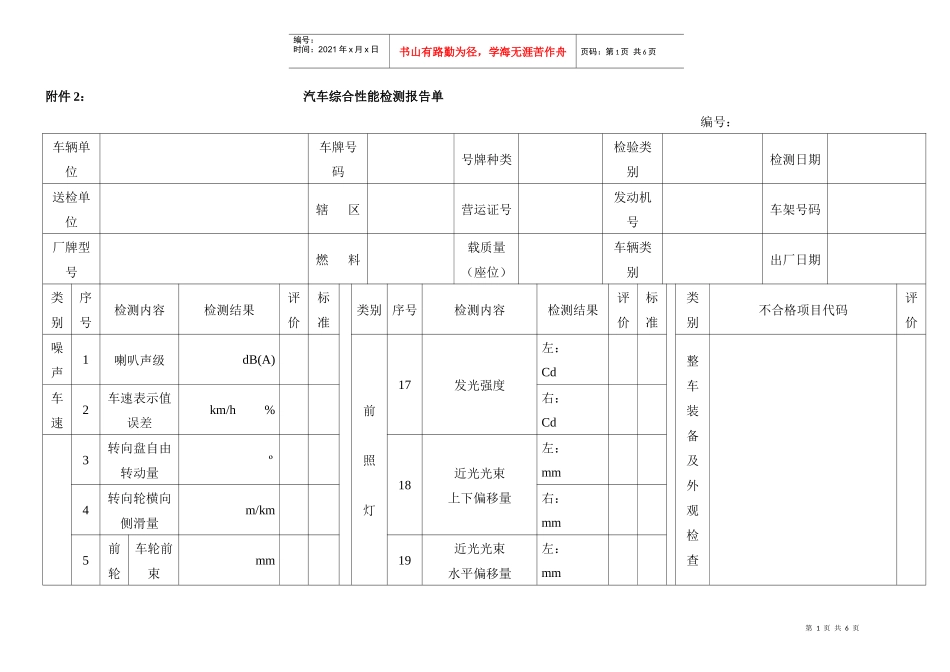附件2：汽车综合性能检测报告单_第1页