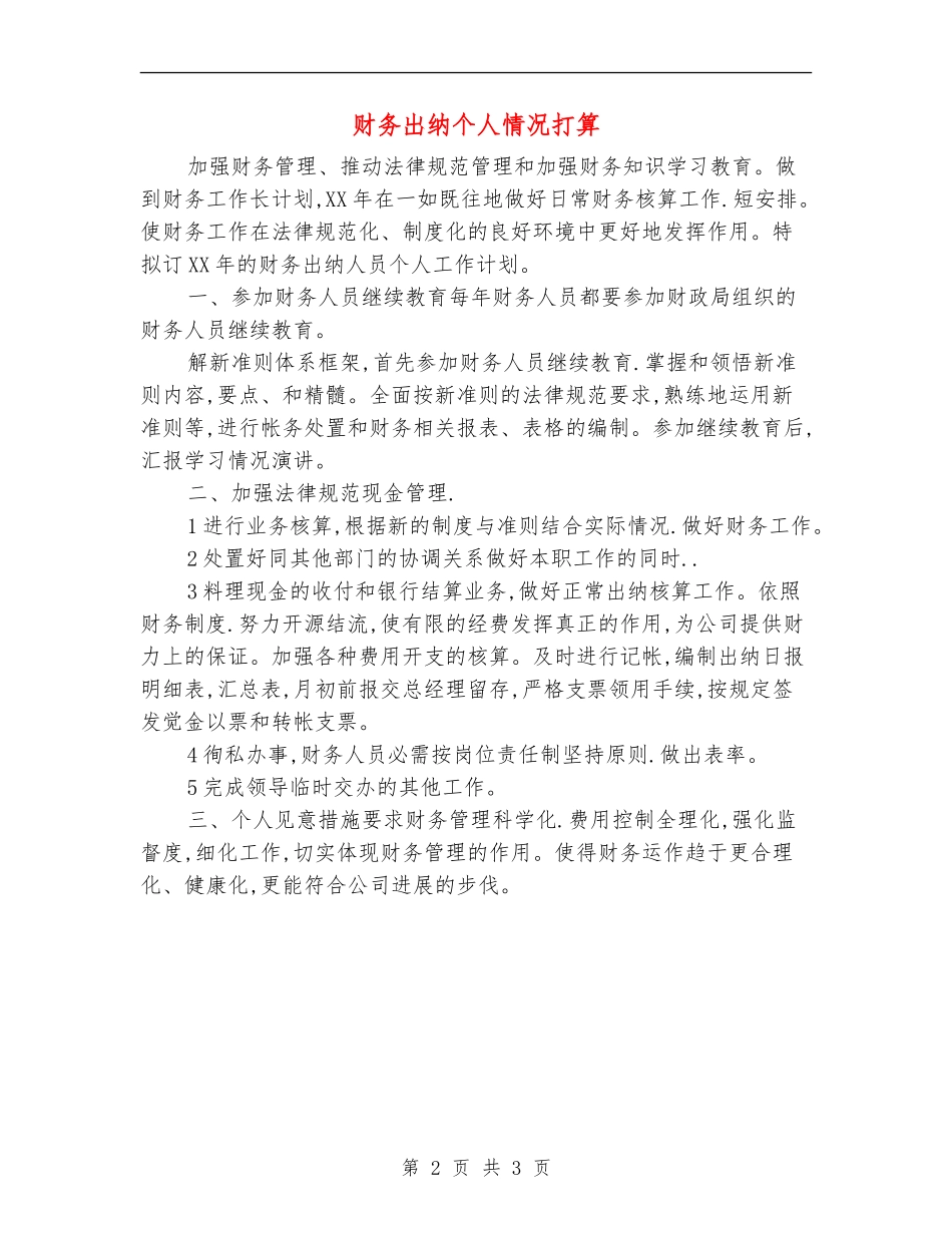 财务出纳个人情况打算_第2页