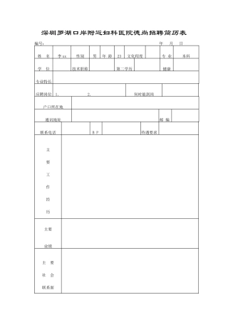 深圳罗湖口岸附近妇科医院德尚招聘简历表（67页）