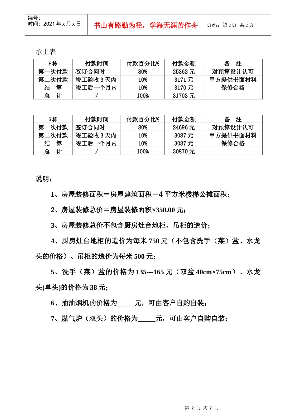 锦绣花园装修费用表_第2页
