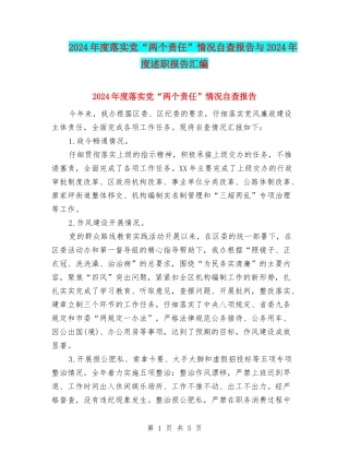 2024年度落实党“两个责任”情况自查报告与2024年度述职报告汇编
